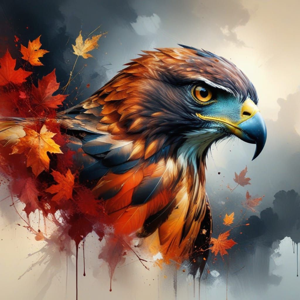 Surreal Autumn Hawk in Australian Landscape Oil Painting