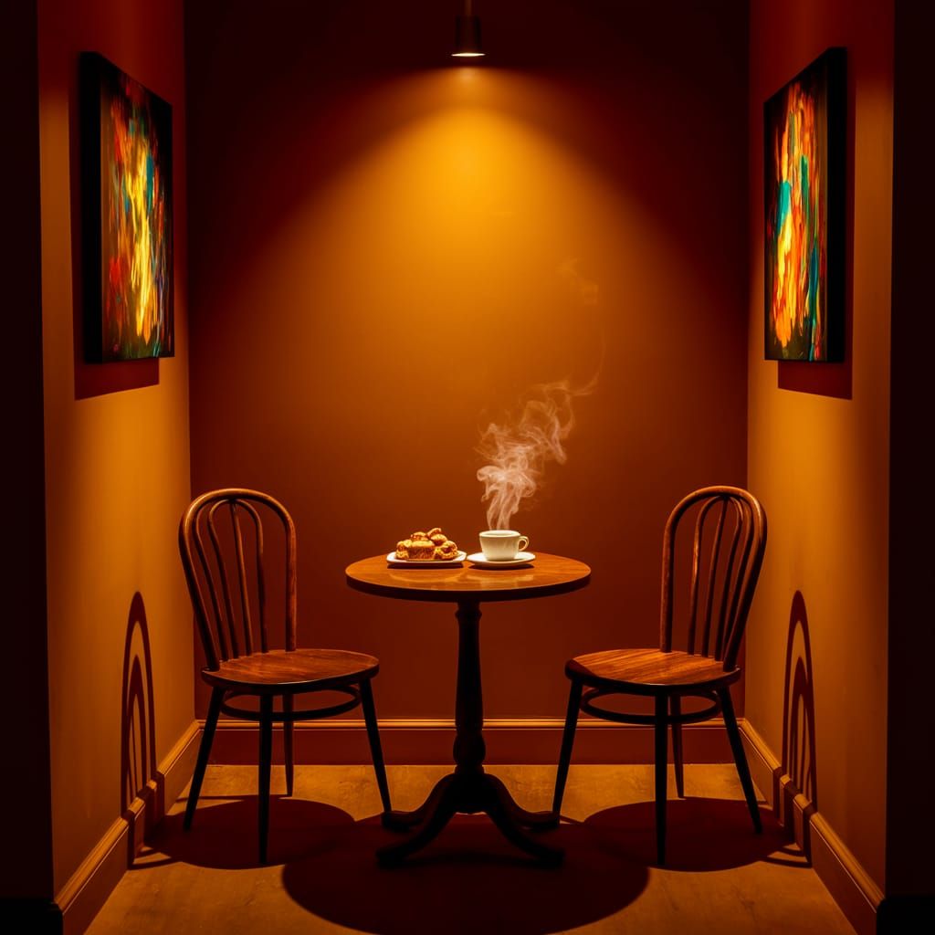 Cozy NightCafé Scene with Coffee and Pastries
