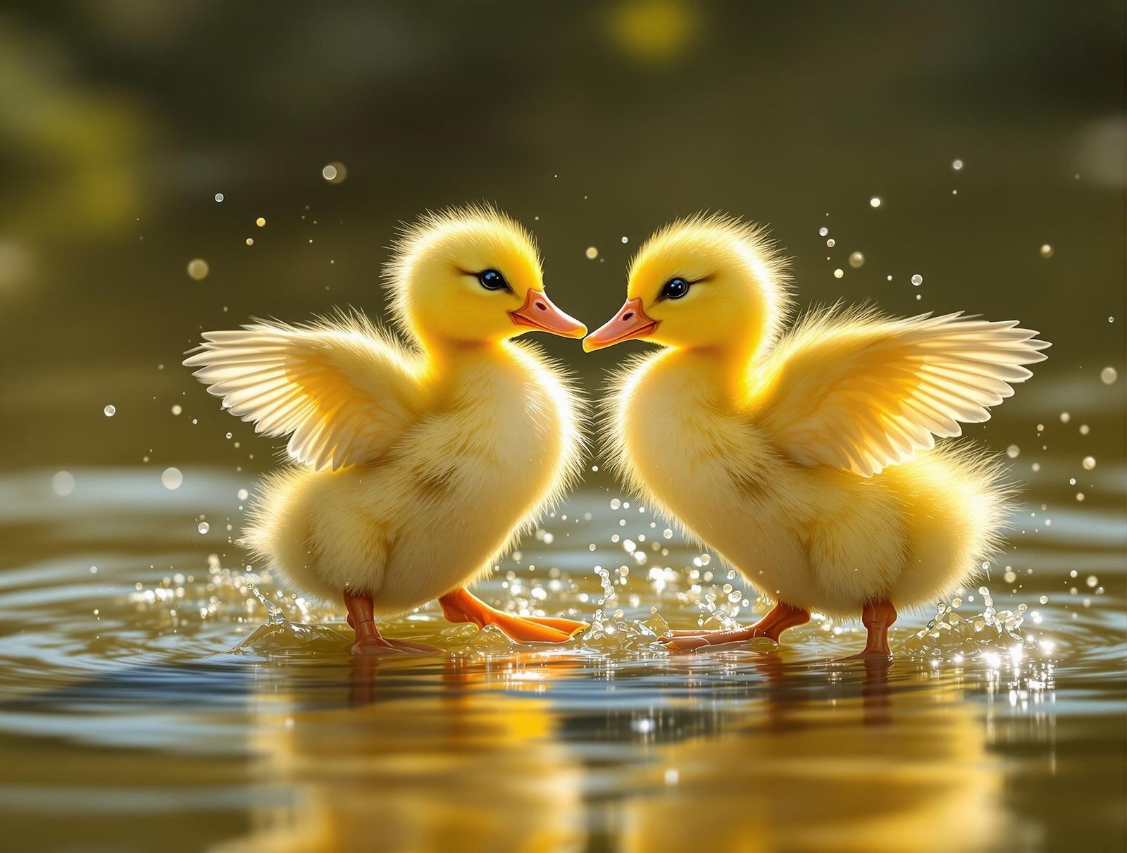 Ducklings Dancing in Sunshine