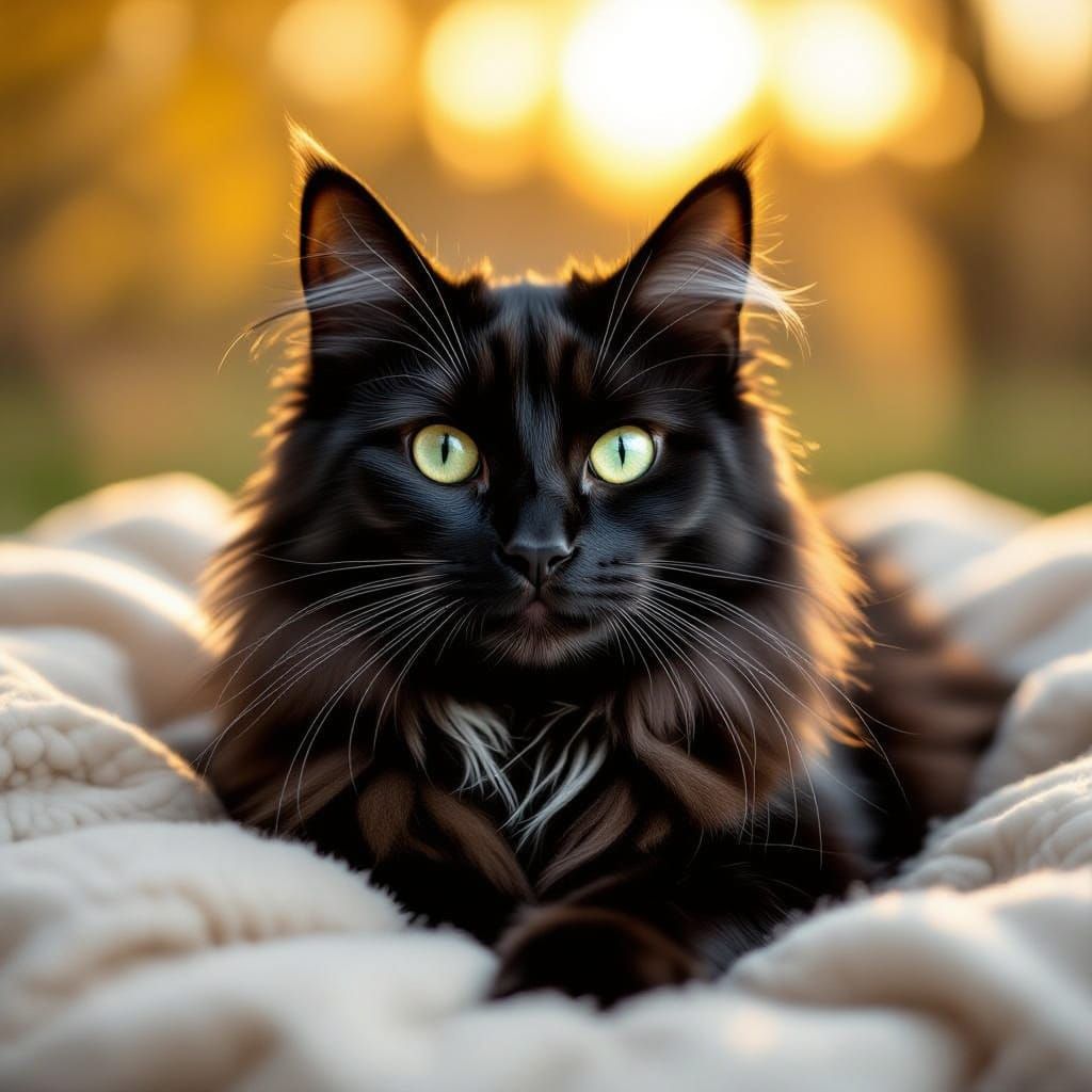 Black Long-Haired Cat Being Petted Photographically