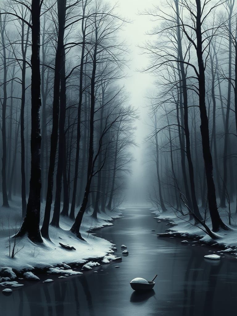 Mysterious Winter Forest in Monochrome