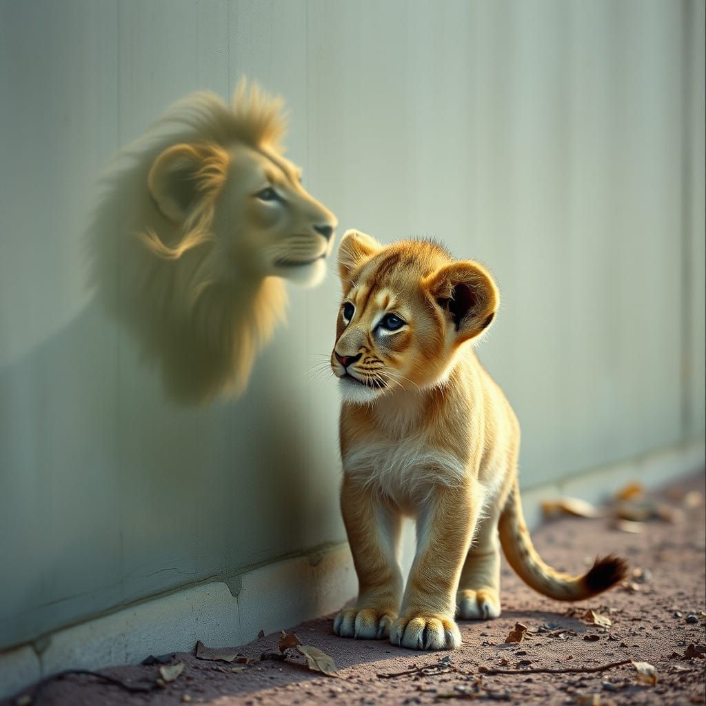 Dreamy Lion Cub's Reflection