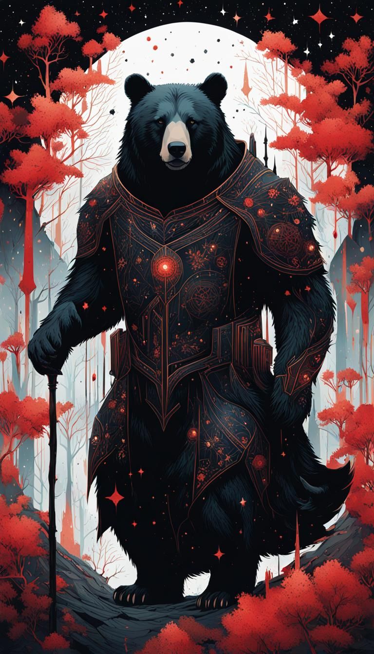 Void Bear Knight with Constellation Background