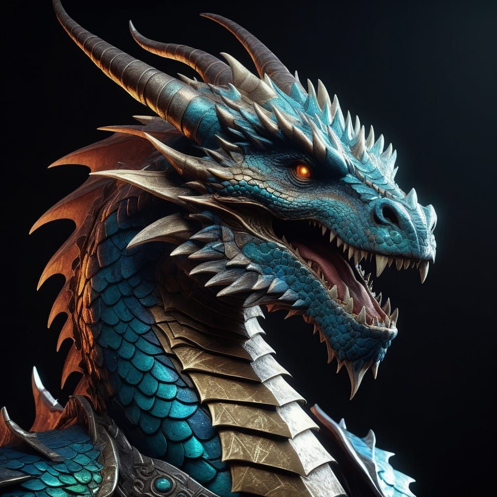 Cybergoth Dragon with Mirrored Scales in Dark, Mystical Land...