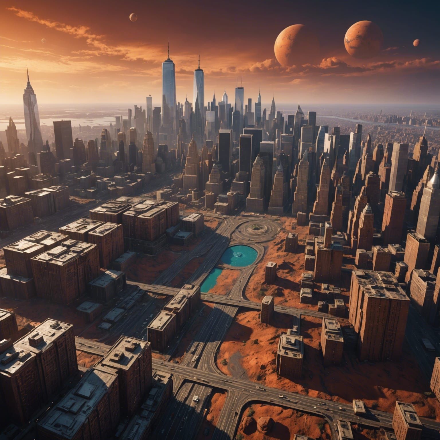 New York City on Mars: Detailed Matte Painting