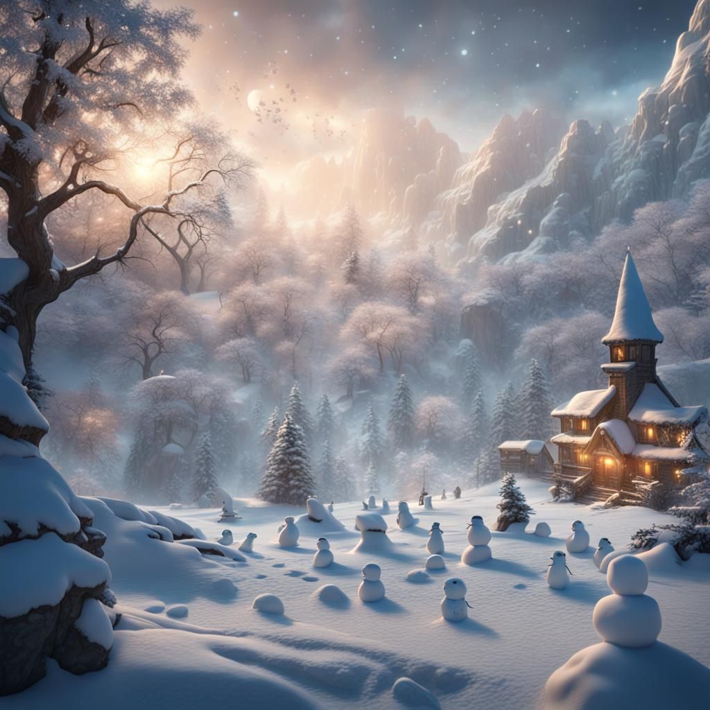 Detailed Snowflake Falling in Winter Wonderland