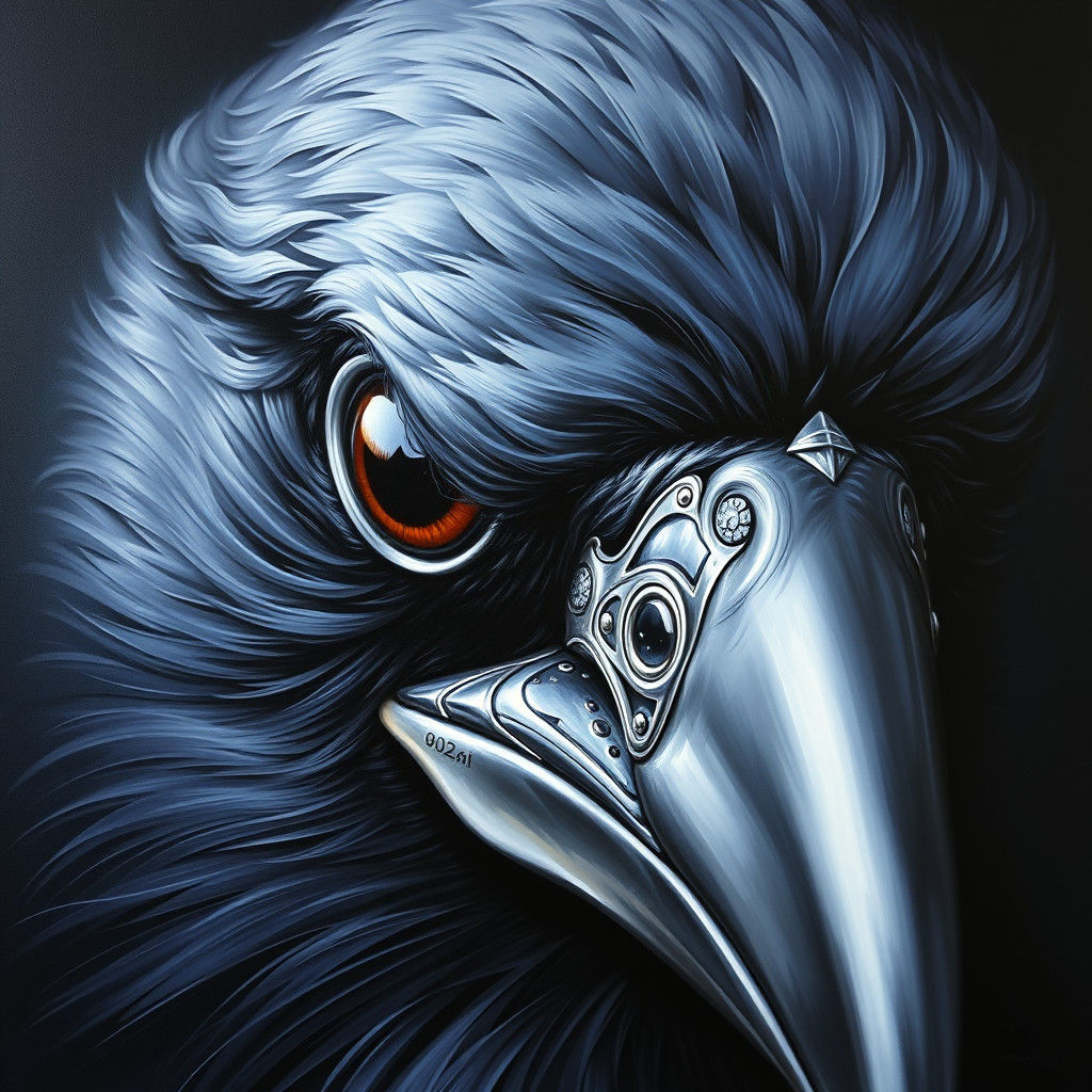 Hyperrealistic Crow Eye and Beak Oil Painting