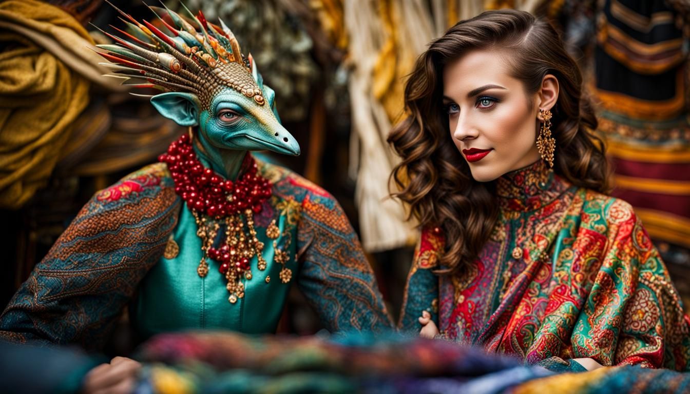 Surreal Restaurant Scene with Exotic Aliens, Detailed Painti...