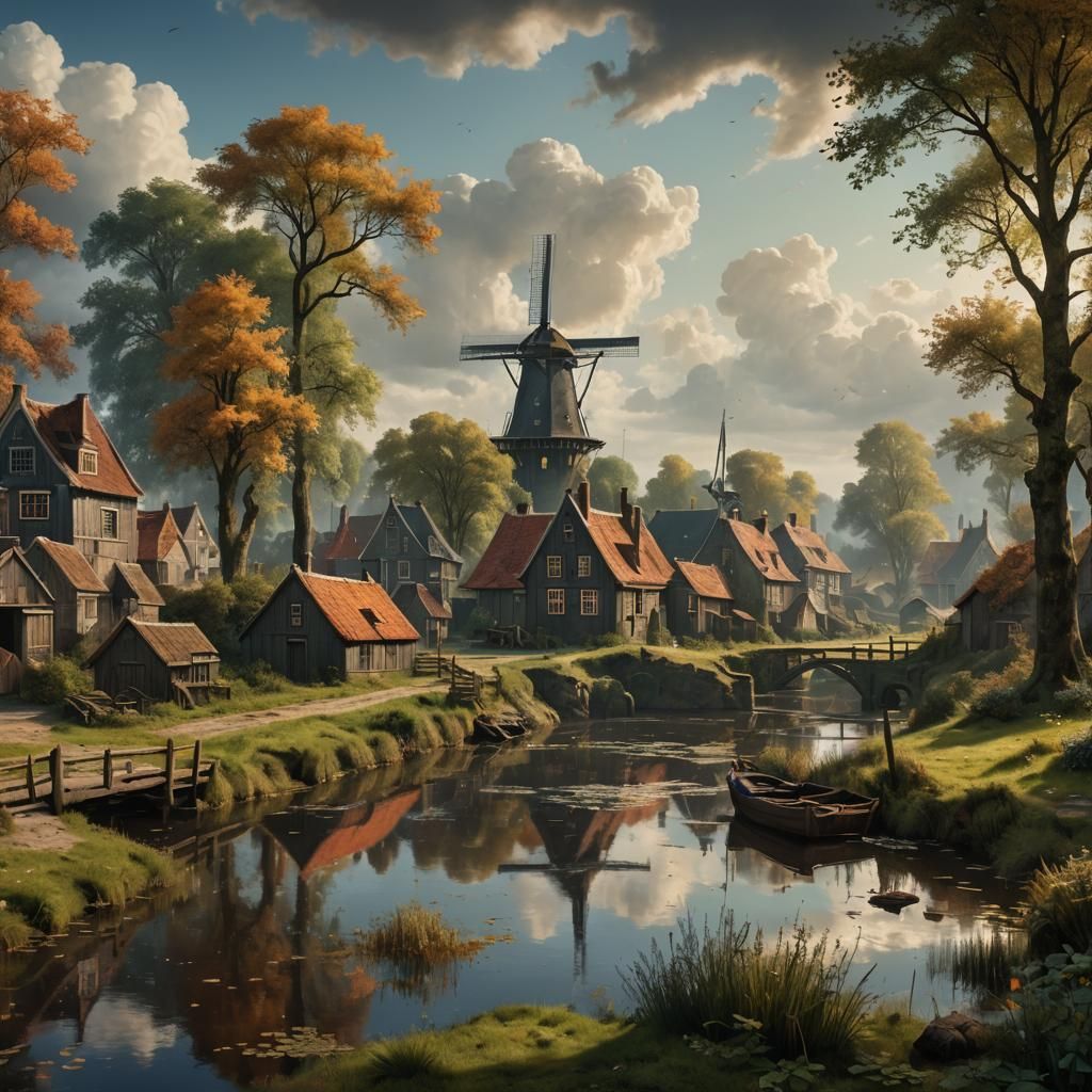 Dutch Landscape in Rembrandt Style, 8k Resolution