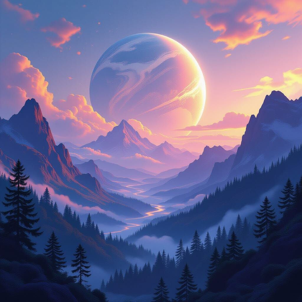 Surreal Planetary Landscape with Elevated Terrain