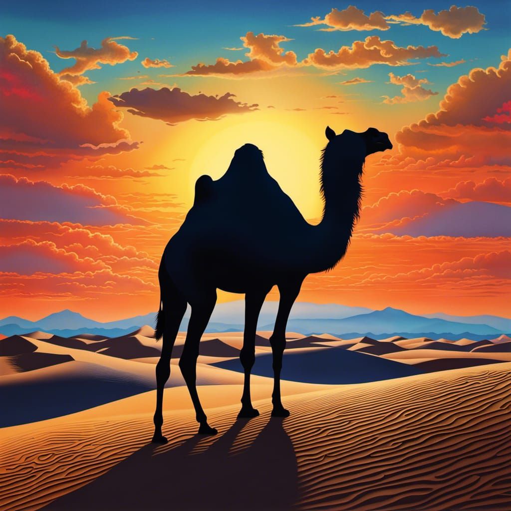 Arabian Desert Sunset Paper Art with Camel Silhouette