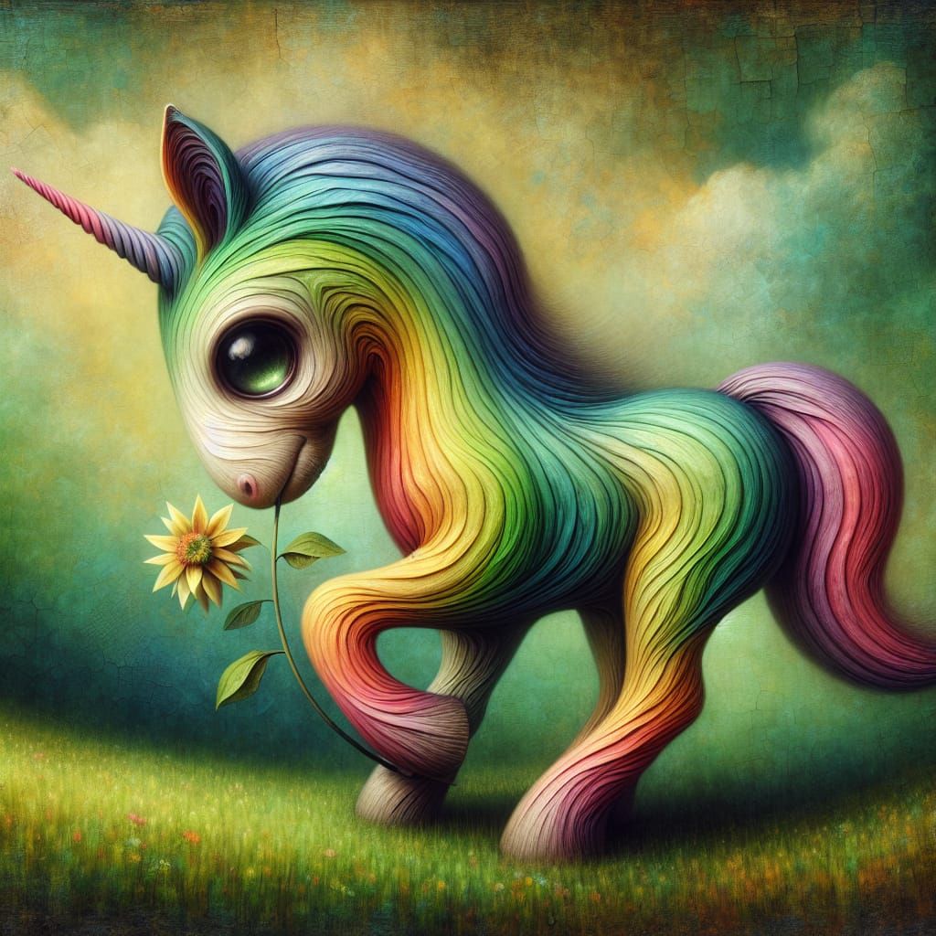 Surreal Multicolored Unicorn in Dreamlike Meadow
