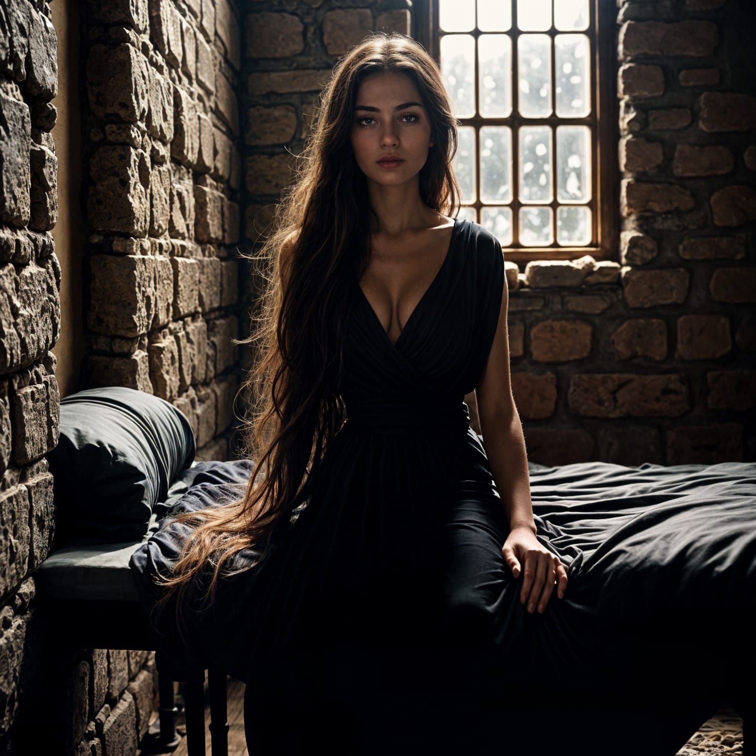 Regal Zarina in 18th-Century Prison Cell, Cyberpunk Aestheti...