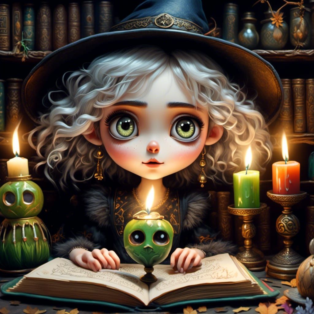 Luck Witch Casting Spells, Mixed Media Art