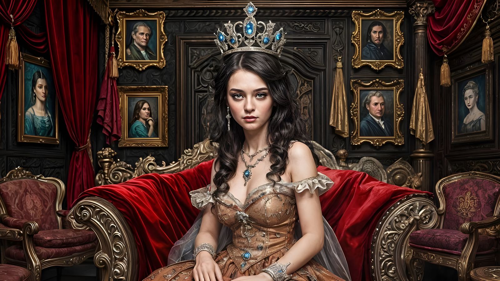 Spoiled Princess in Dark Fantasy Medieval Room