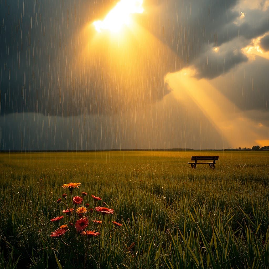 Golden Hour Rain: Sunlight Through Storm Clouds