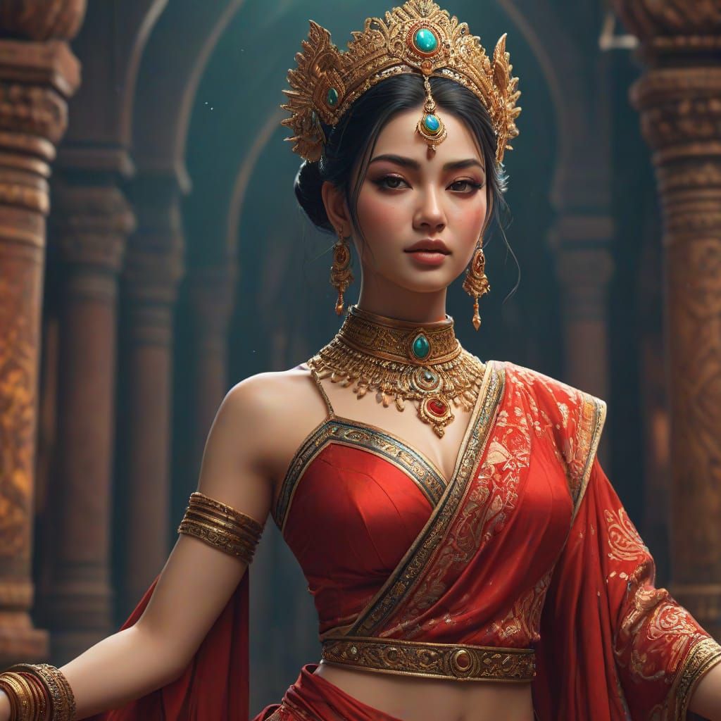 Modern Apsara in Micro Mini Skirt, Hypnotic Beauty