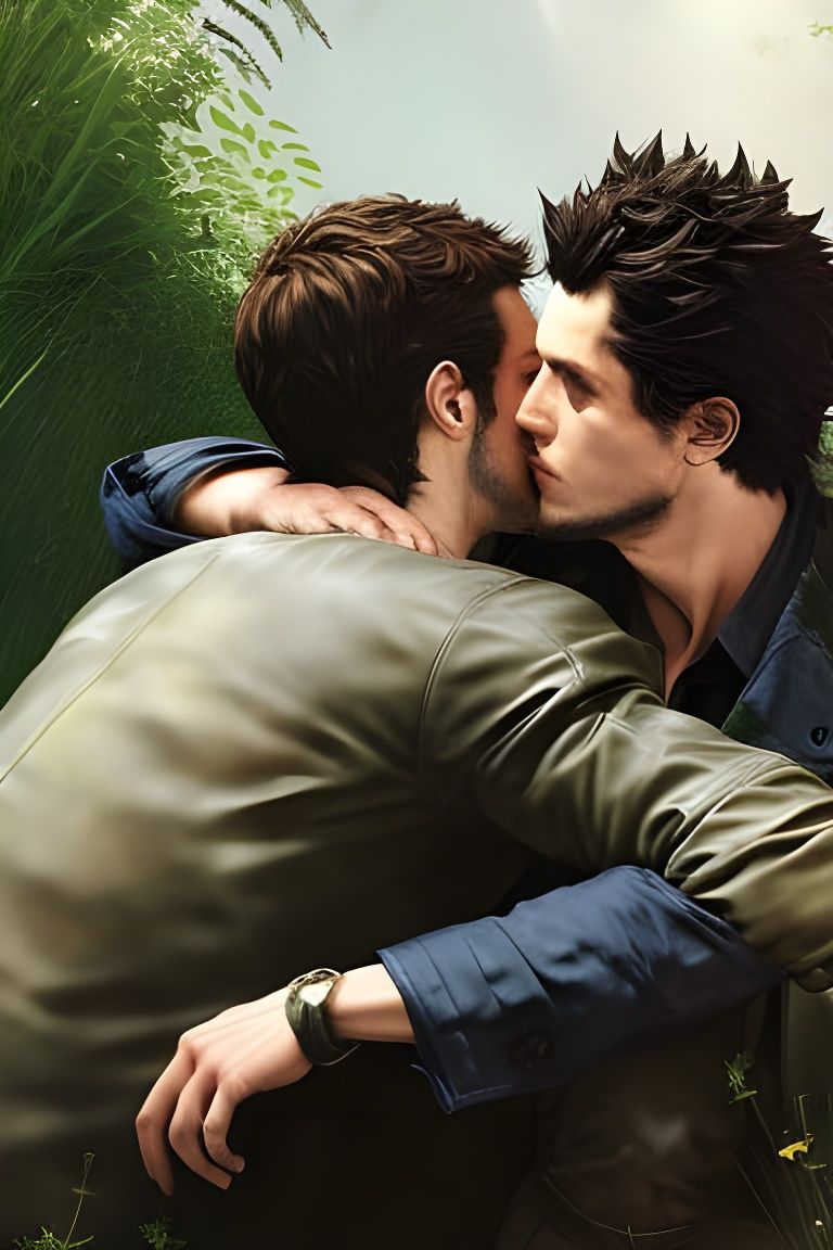 Gay Couple Cuddle: Detailed Digital Illustration