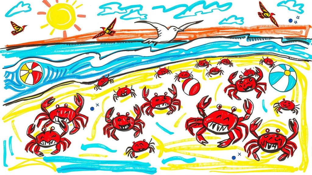 Child's Crayon Seaside Doodle in Abstract Style