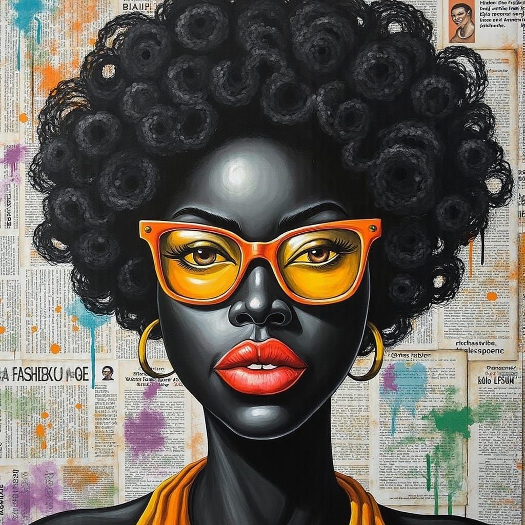 Abstract Portrait of Woman with Afro in Collage Style