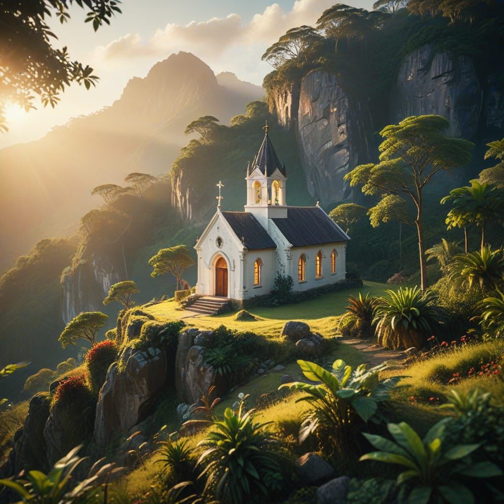 Vibrant Sunrise at a Lush Peruvian Jungle Chapel