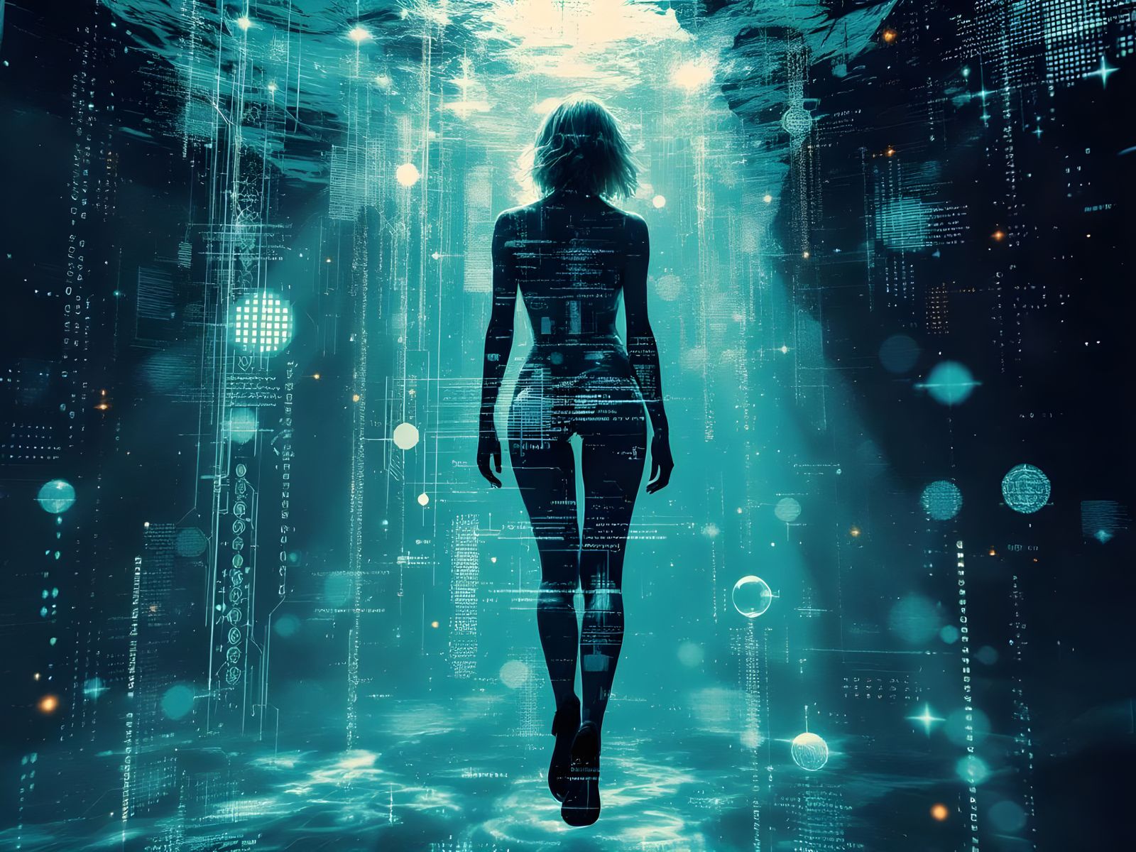 Underwater Glitch Art with Digital Artifacts