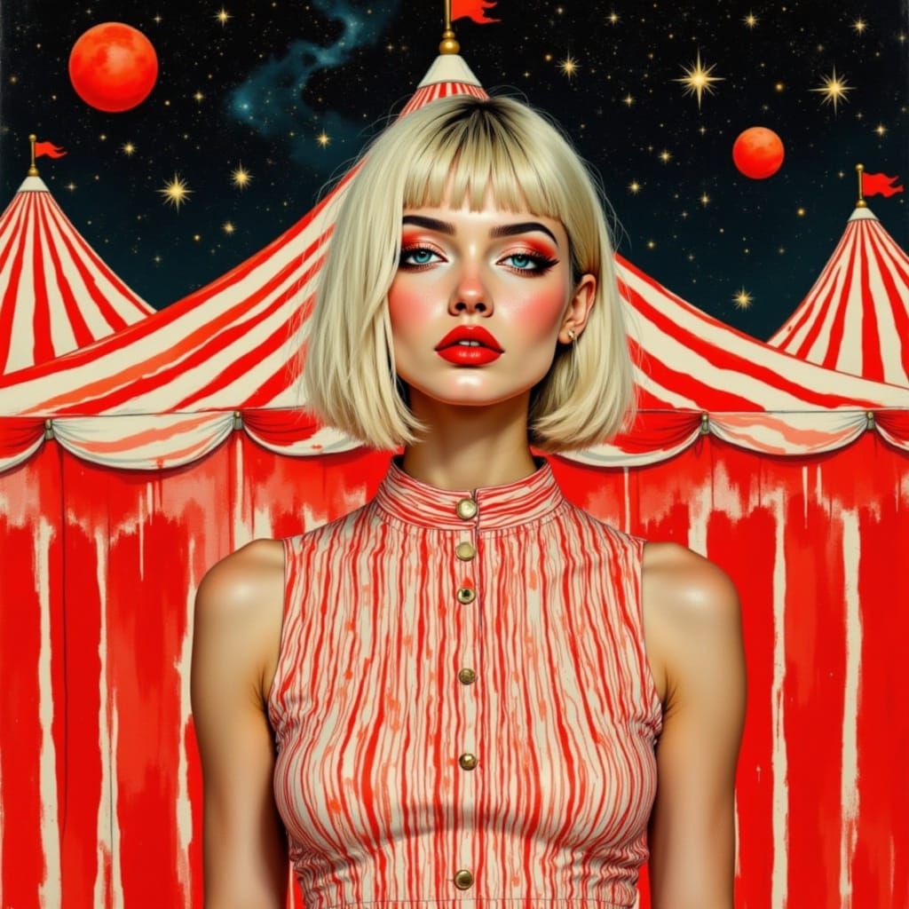 Ethereal Pop Surrealist Portrait in Vibrant Red and White