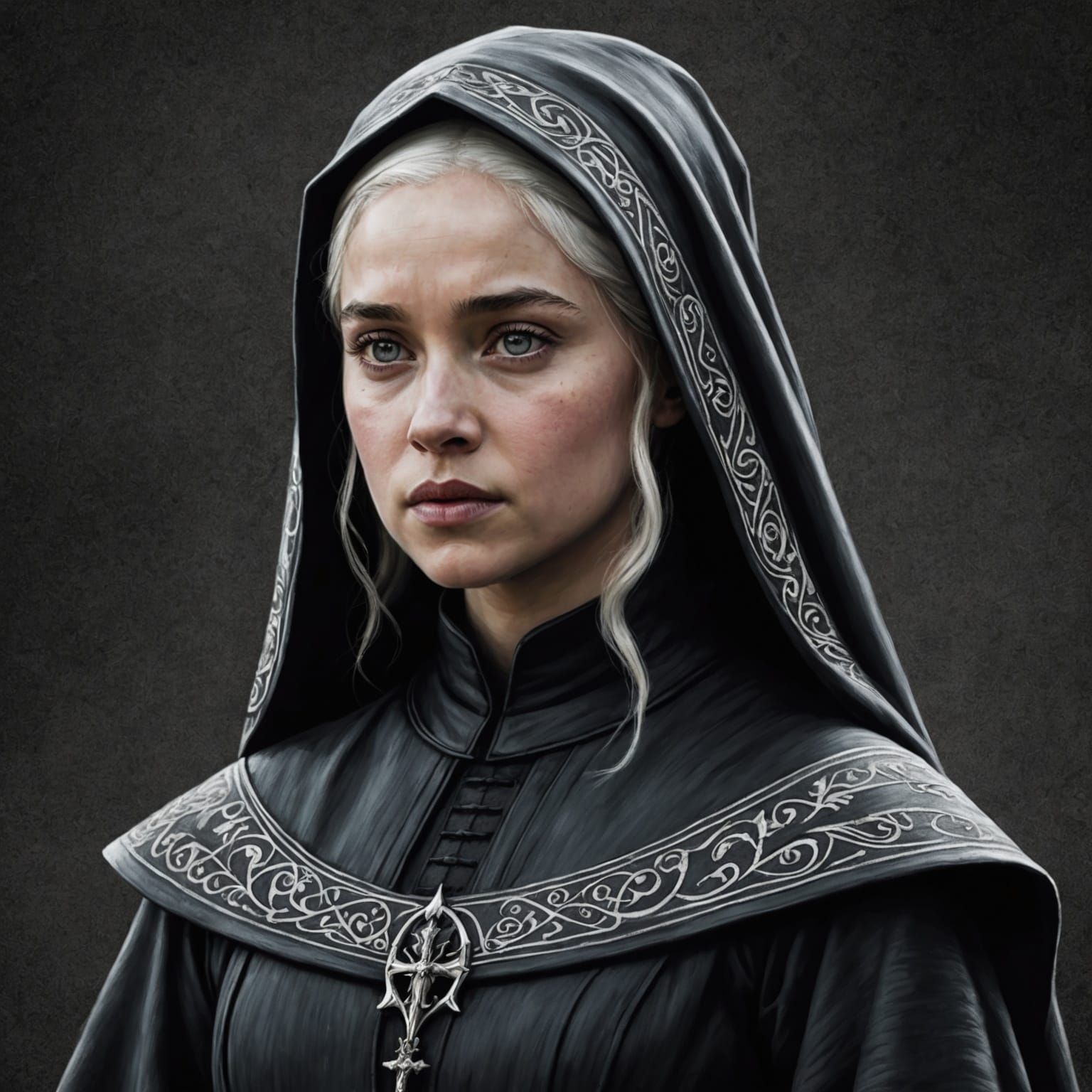 Innocent Woman in Nun's Habit: Charcoal Drawing