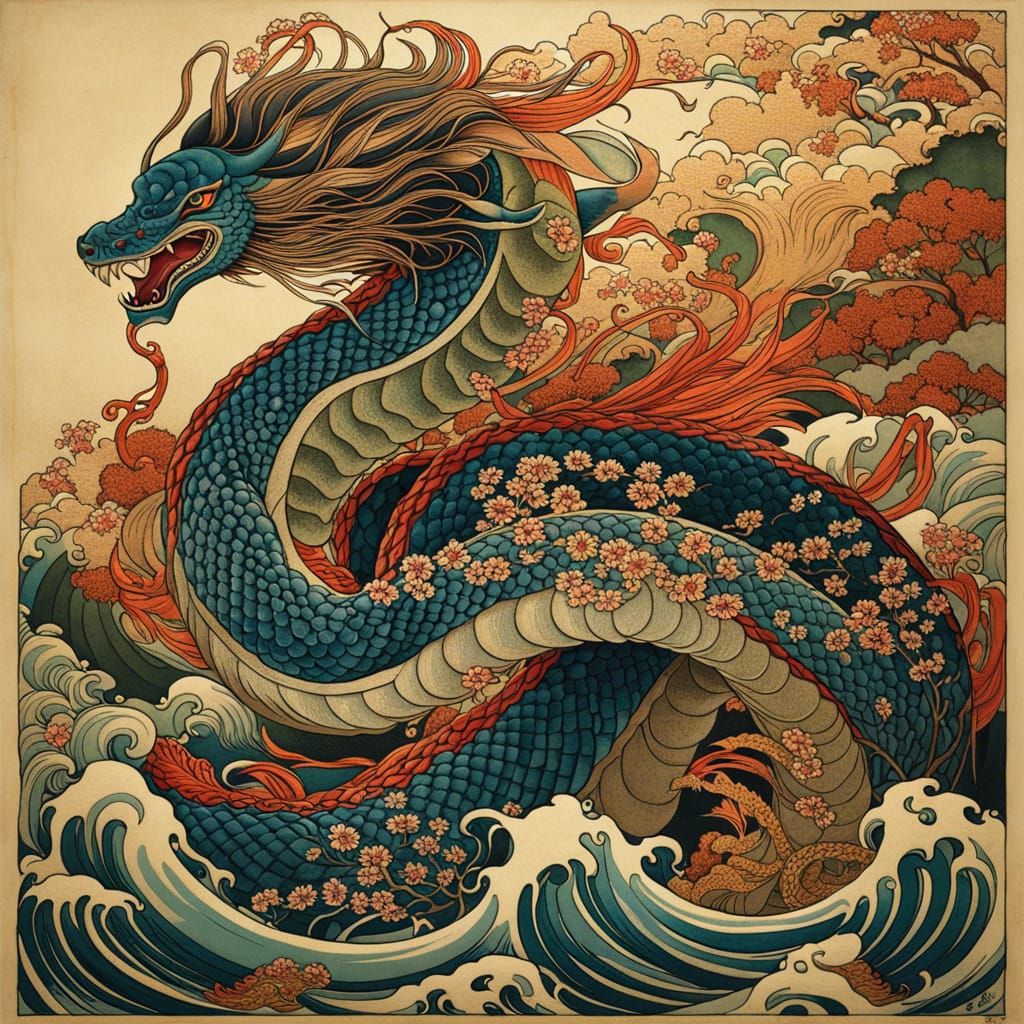 Art Nouveau Depiction of Yamato no Orochi
