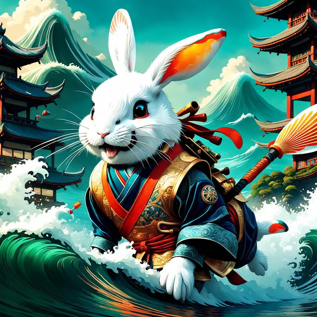 Rabbit Samurai on Koi: Borderland Fantasycore Artwork