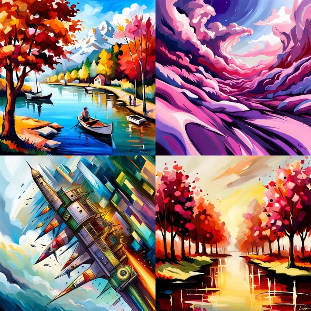 Four Seasons Tree: Oil Painting in Courbet Style