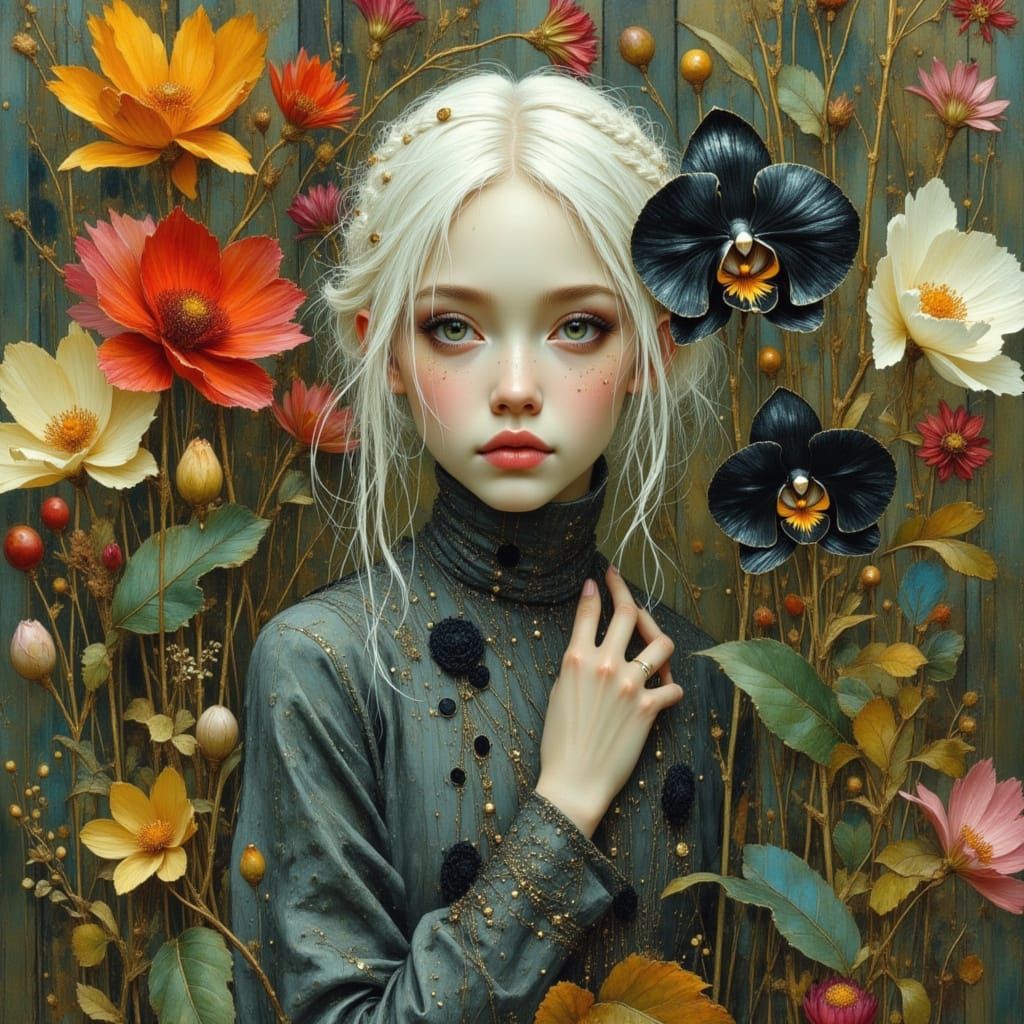 Porcelain Woman with Orchid in Art Nouveau Style