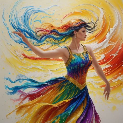 Neo-Impressionist Woman Dancing in Golden Hour Light