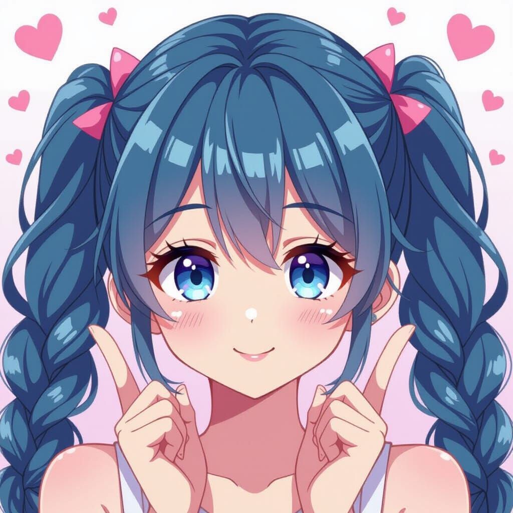 Anime Girl with Heart Background in Cel-Shaded Style