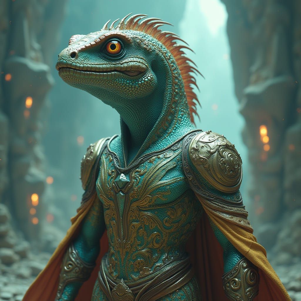 Stately Reptilian Monarch in Iridescent Armor