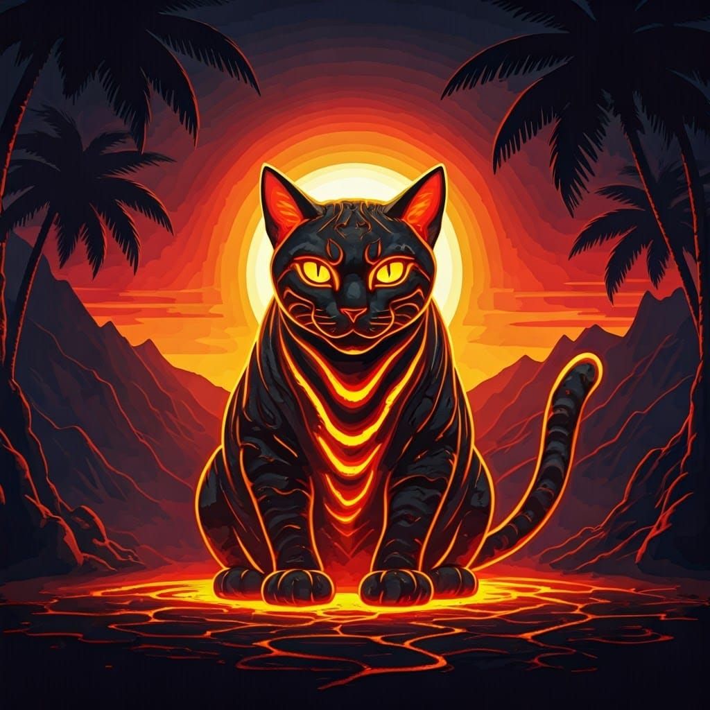 Fiery Lava Cat: Pele Spirit in Tropical Setting