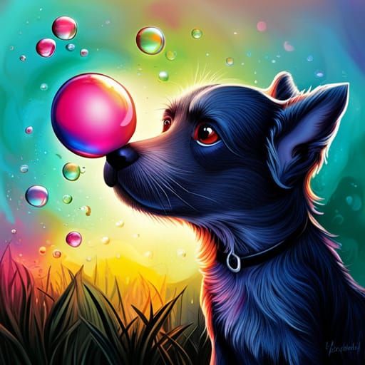 Cute Dog Playing with Bubbles in Graffiti Style
