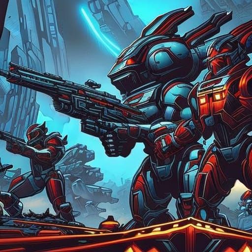 Mechs and Giant Guns in Comic Book Style