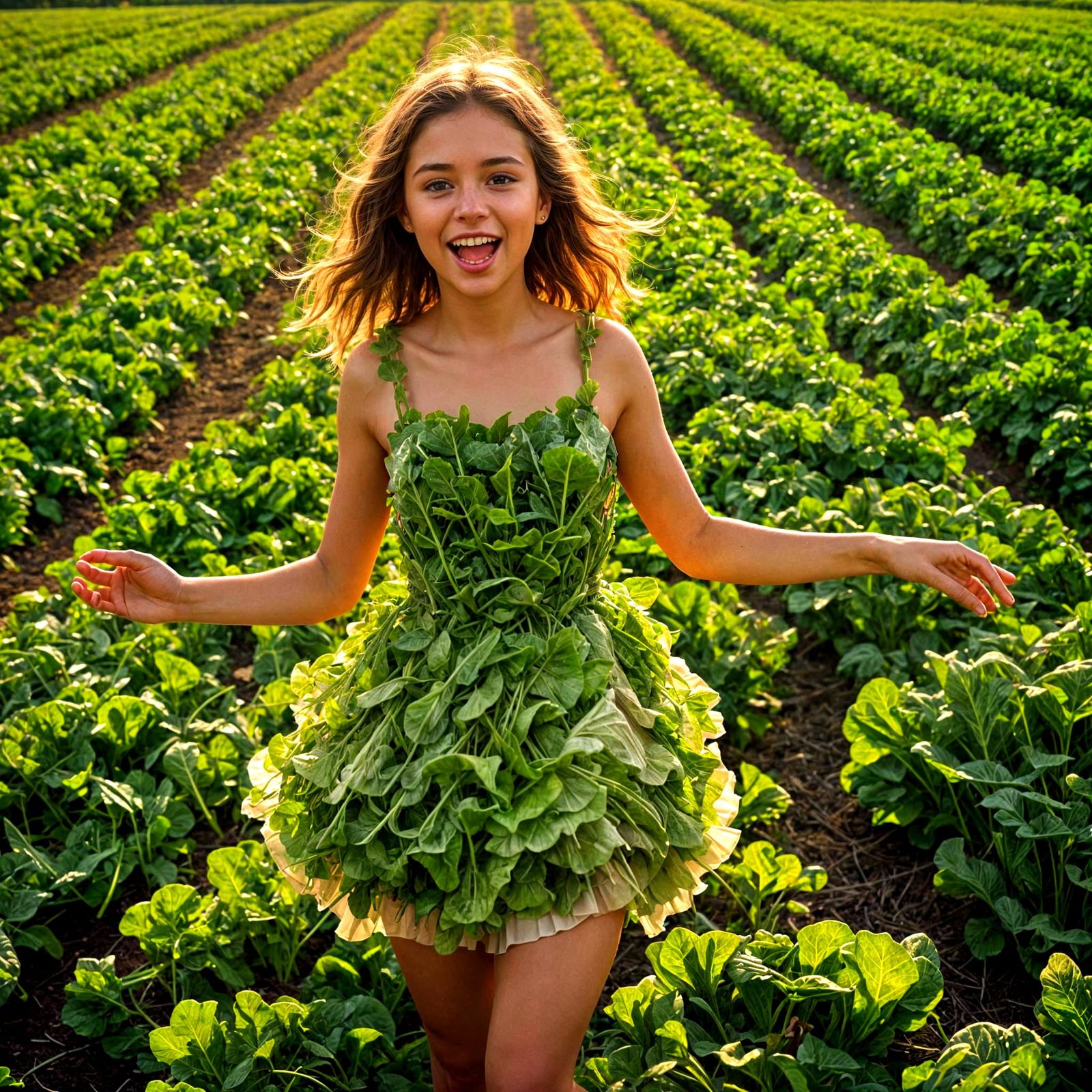 Girl in Salad Dress Dancing at Sunset