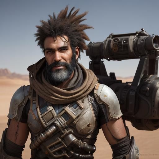 Young Mechanic in Post-Apocalyptic Desert Portrait