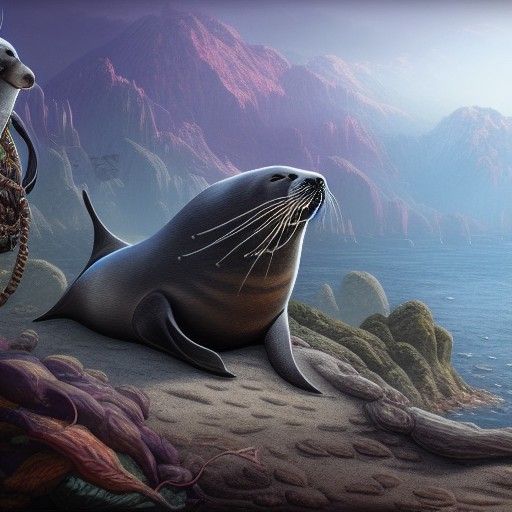 Detailed Seals Matte Painting in Deep Color