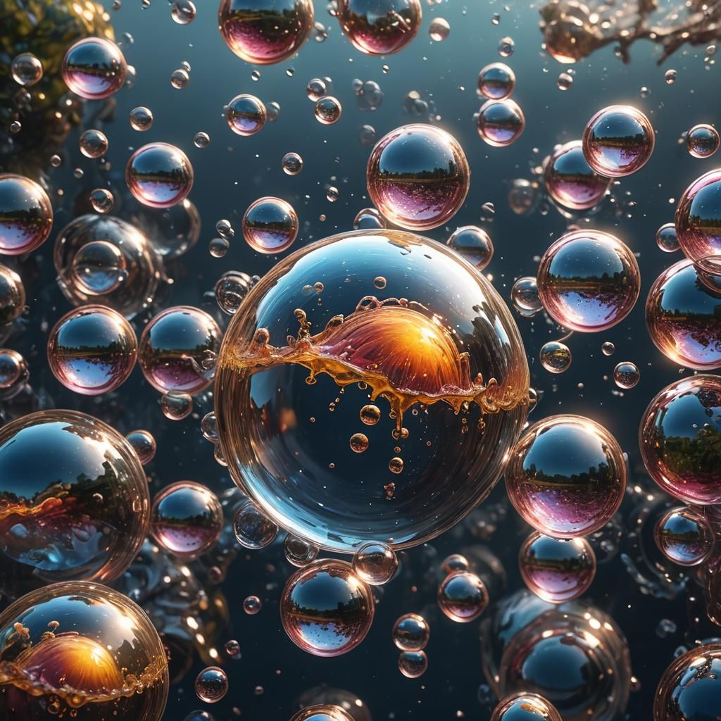 Bursting Water Bubble with a Thousand Reflections