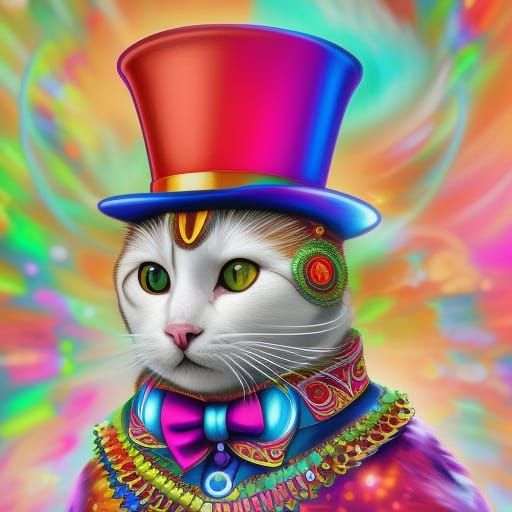 Psychedelic White Cat Avatar in Digital Art Style