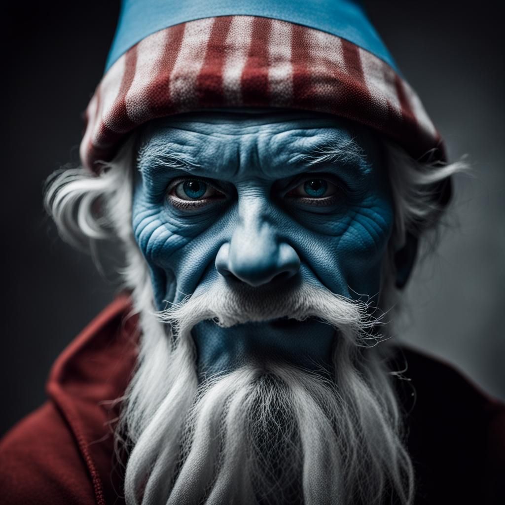 Human Papa Smurf Portrait in Realistic Style