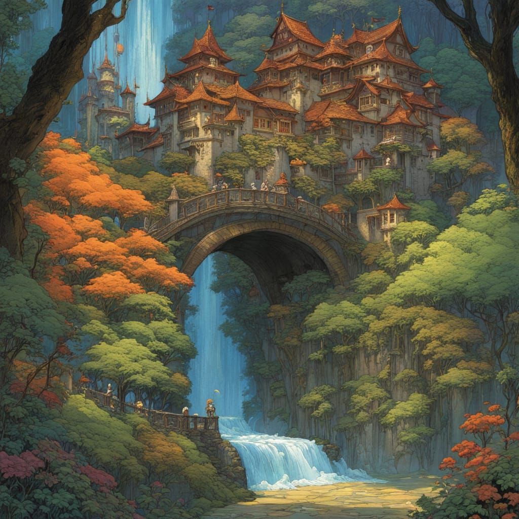 Iridescent Medieval Town Inspired by Studio Ghibli