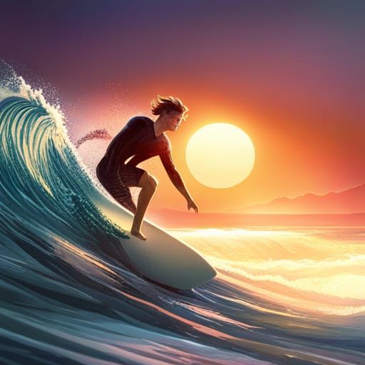 Surfer Bathed in Sunlight: Detailed Concept Art