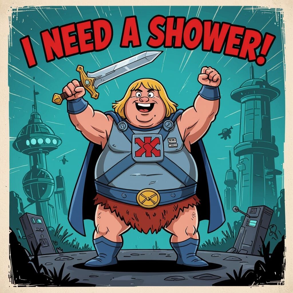 Obese Nerd Channels He-Man with "I Need a Shower!"