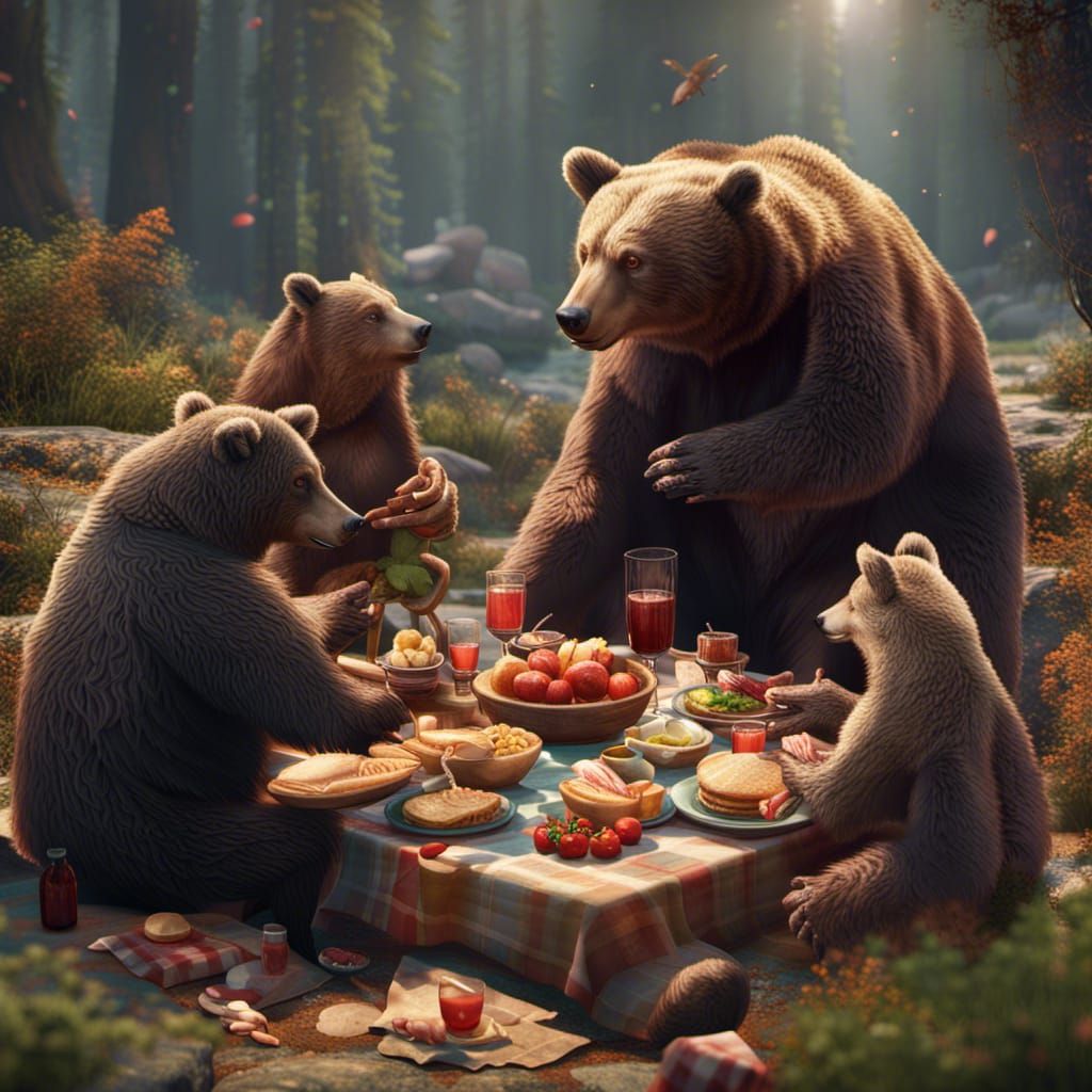 Fantastical Bear Picnic with People Food