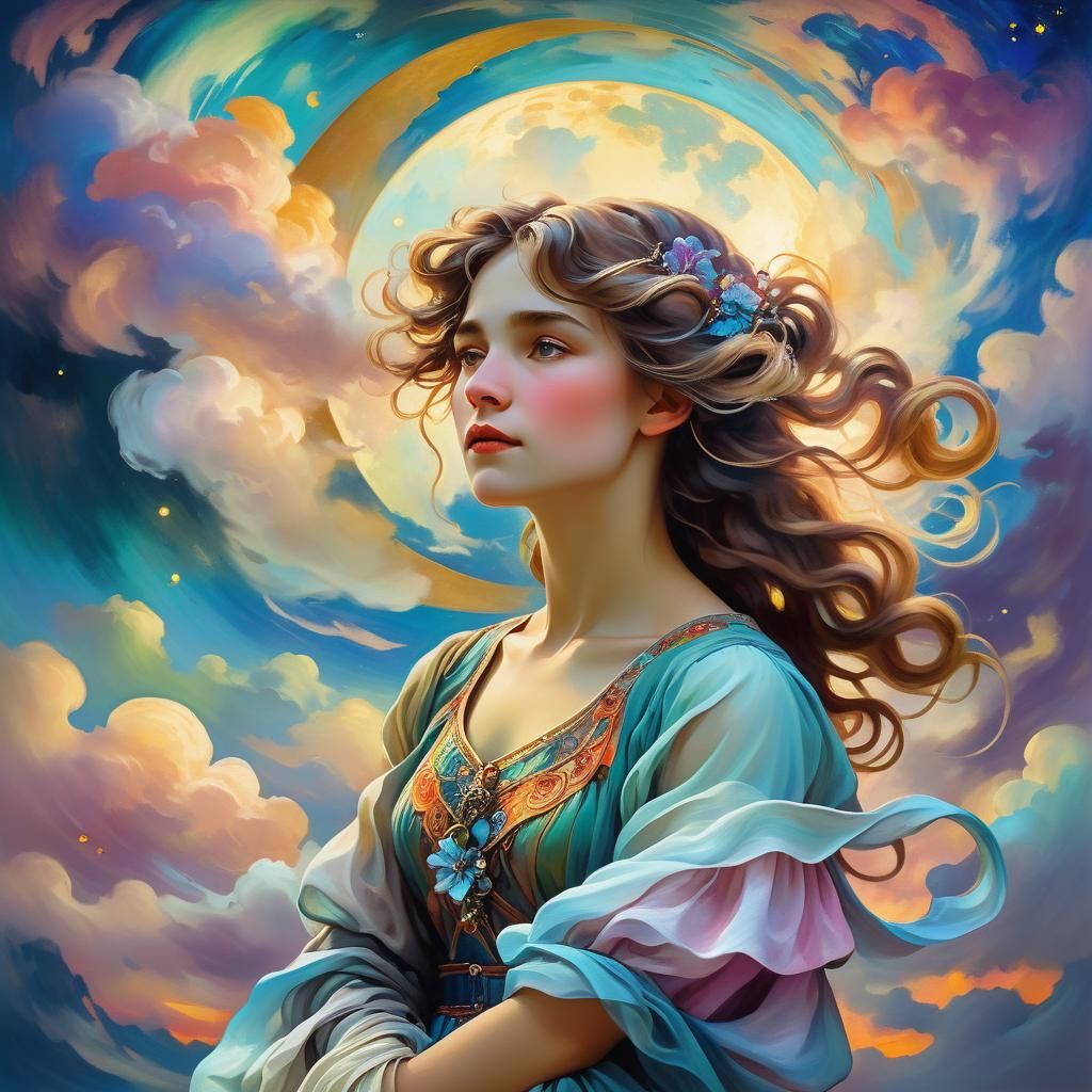 Ethereal Lady Portrait in Neo-Impressionist Style