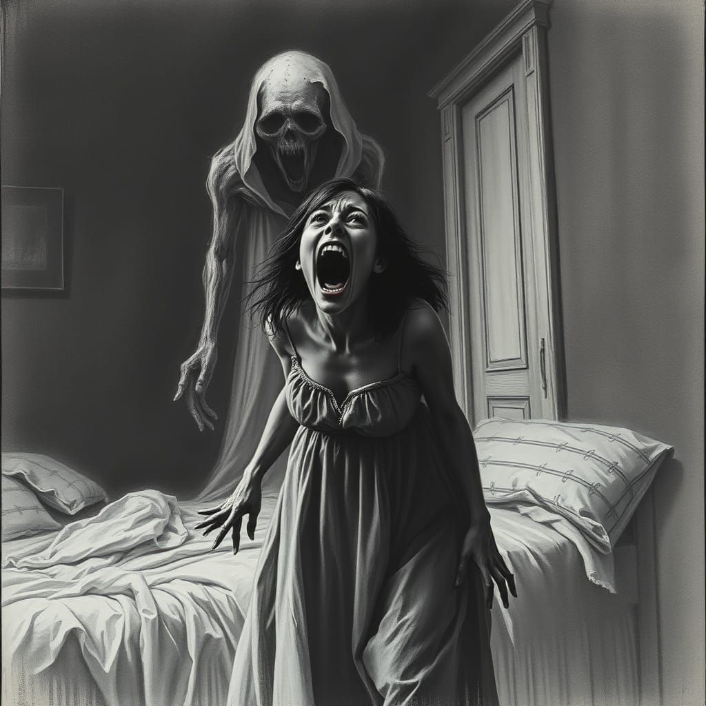 Screaming Woman in a Haunting Charcoal Drawing
